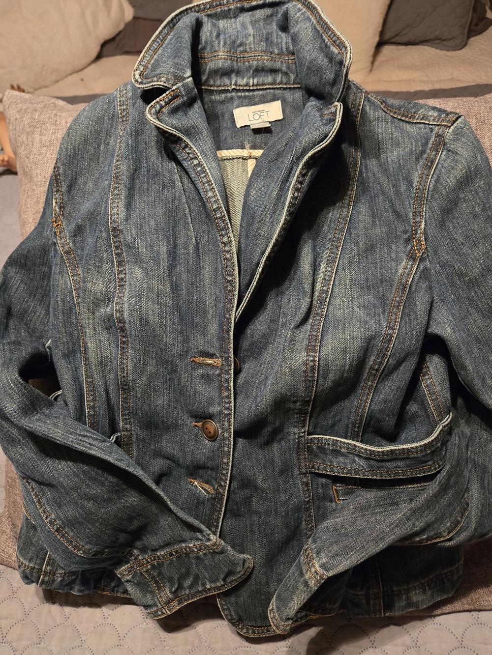 LOFT Dark Wash Blue Denim Blazer Jacket